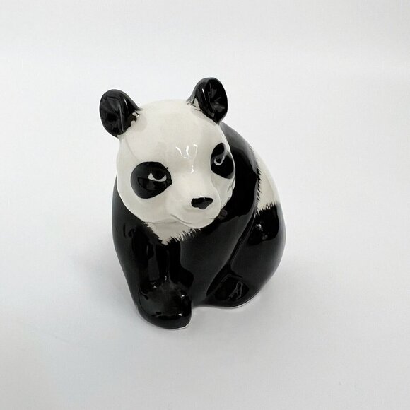 VTG Panda Bear Glazed Glossy Ceramic Porcelain Figurine - Picture 1 of 9